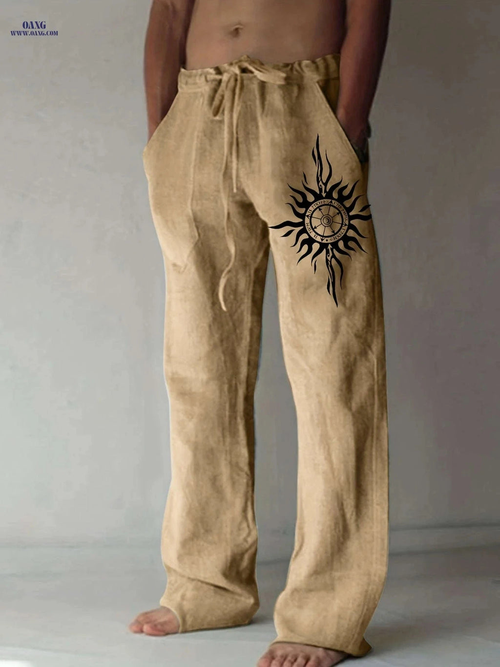 Light Blue Casual Pants for Men - Black Sunburst Graphic & Drawstring   OAXG 