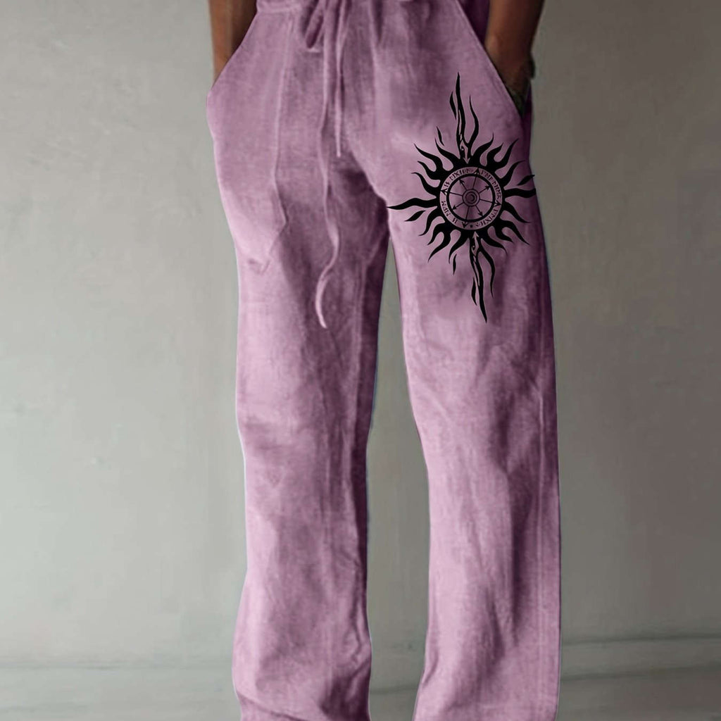 Light Blue Casual Pants for Men - Black Sunburst Graphic & Drawstring   OAXG 