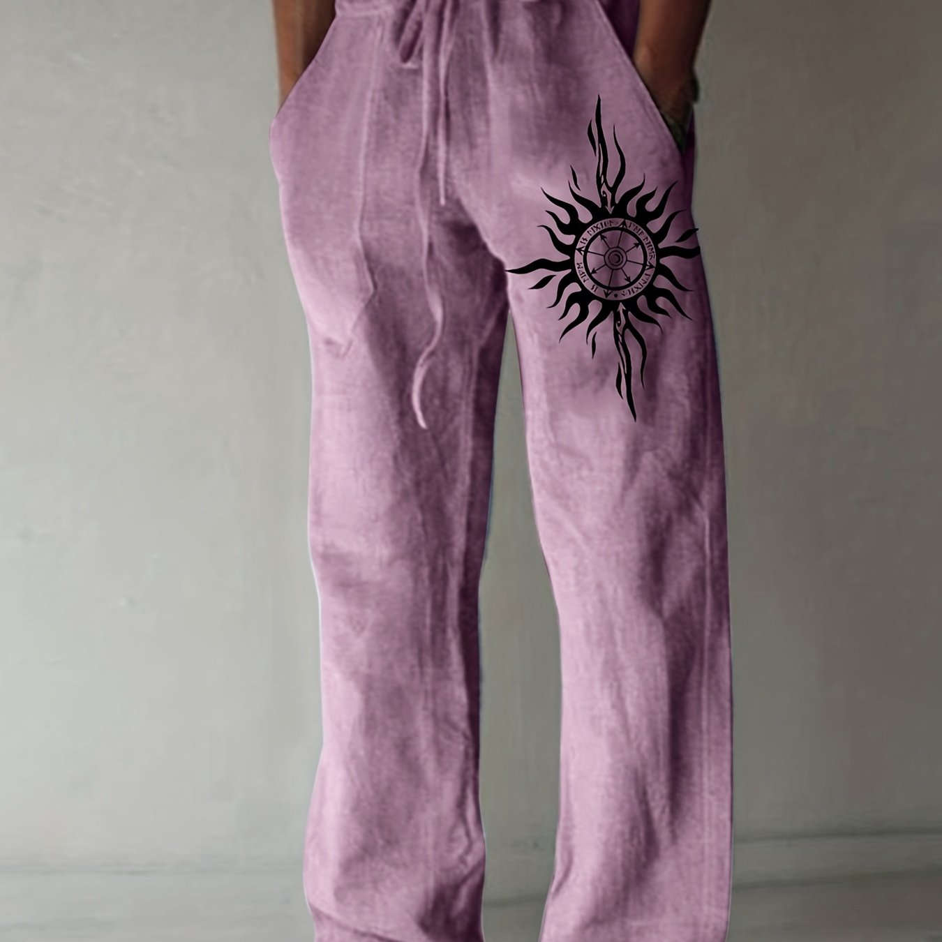 Light Blue Casual Pants for Men - Black Sunburst Graphic & Drawstring   OAXG 