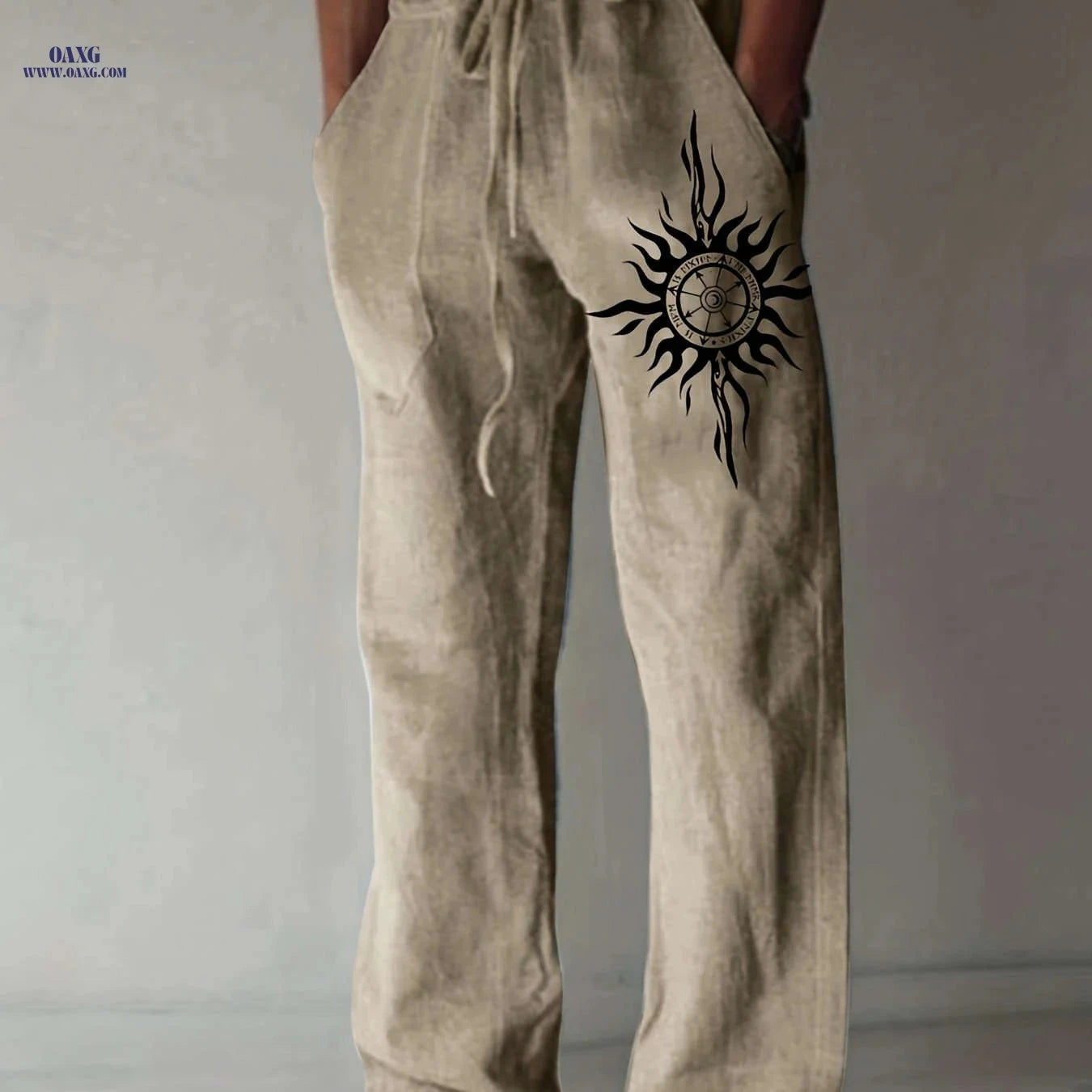 Light Blue Casual Pants for Men - Black Sunburst Graphic & Drawstring   OAXG 