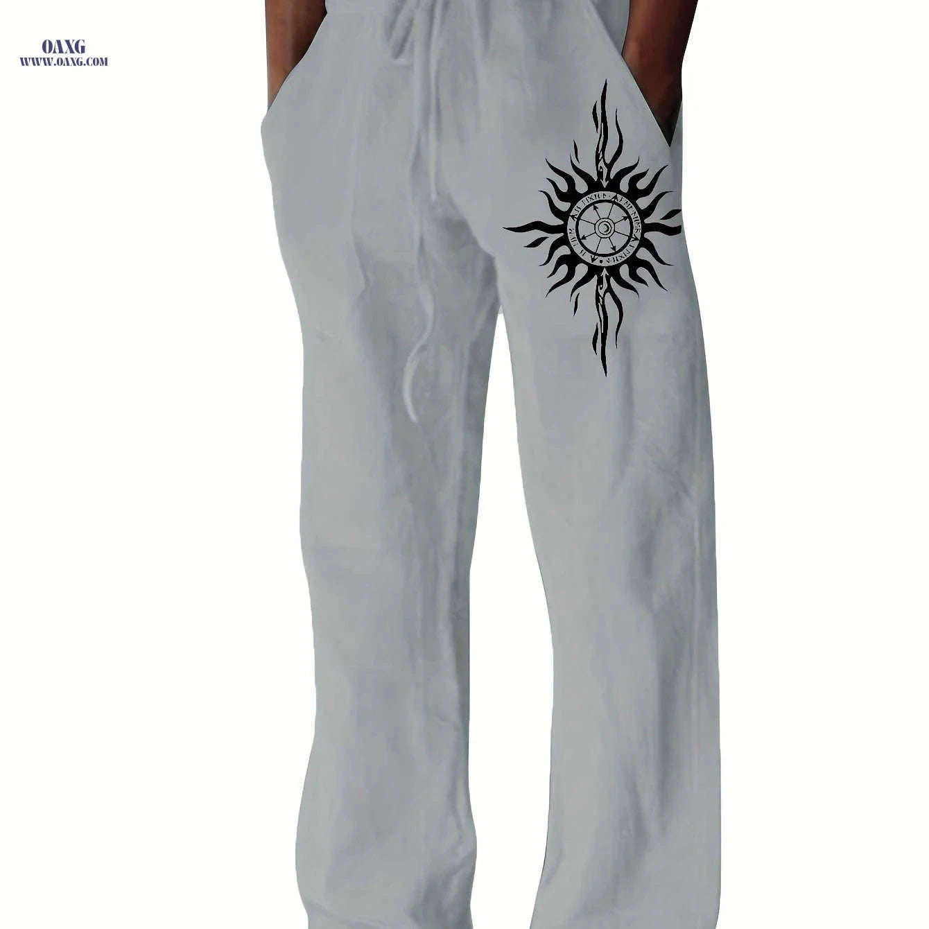 Light Blue Casual Pants for Men - Black Sunburst Graphic & Drawstring   OAXG 