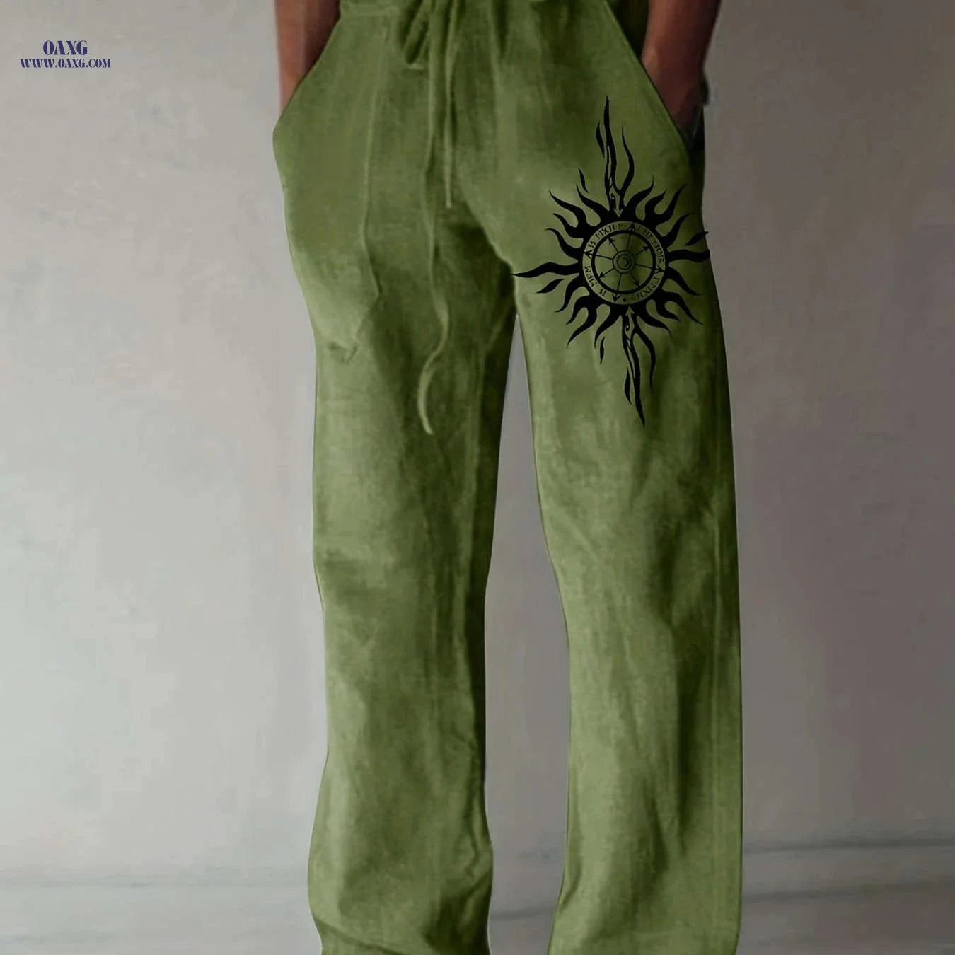 Light Blue Casual Pants for Men - Black Sunburst Graphic & Drawstring   OAXG 