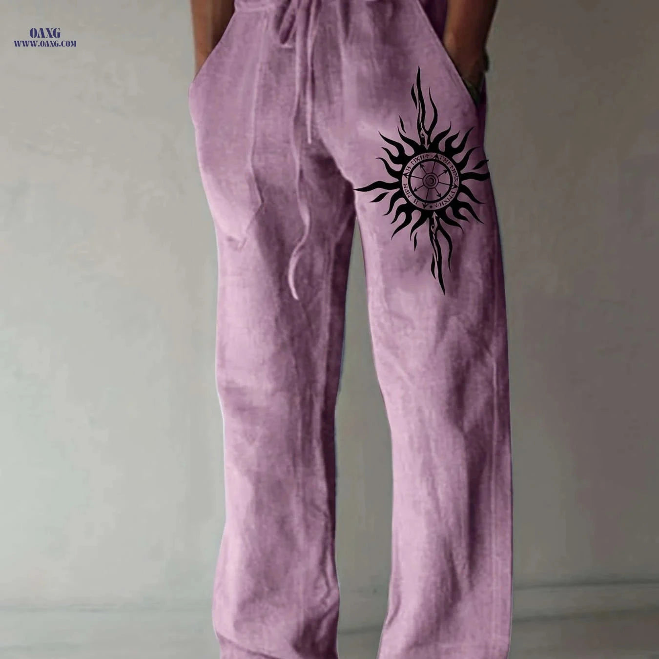 Light Blue Casual Pants for Men - Black Sunburst Graphic & Drawstring   OAXG 