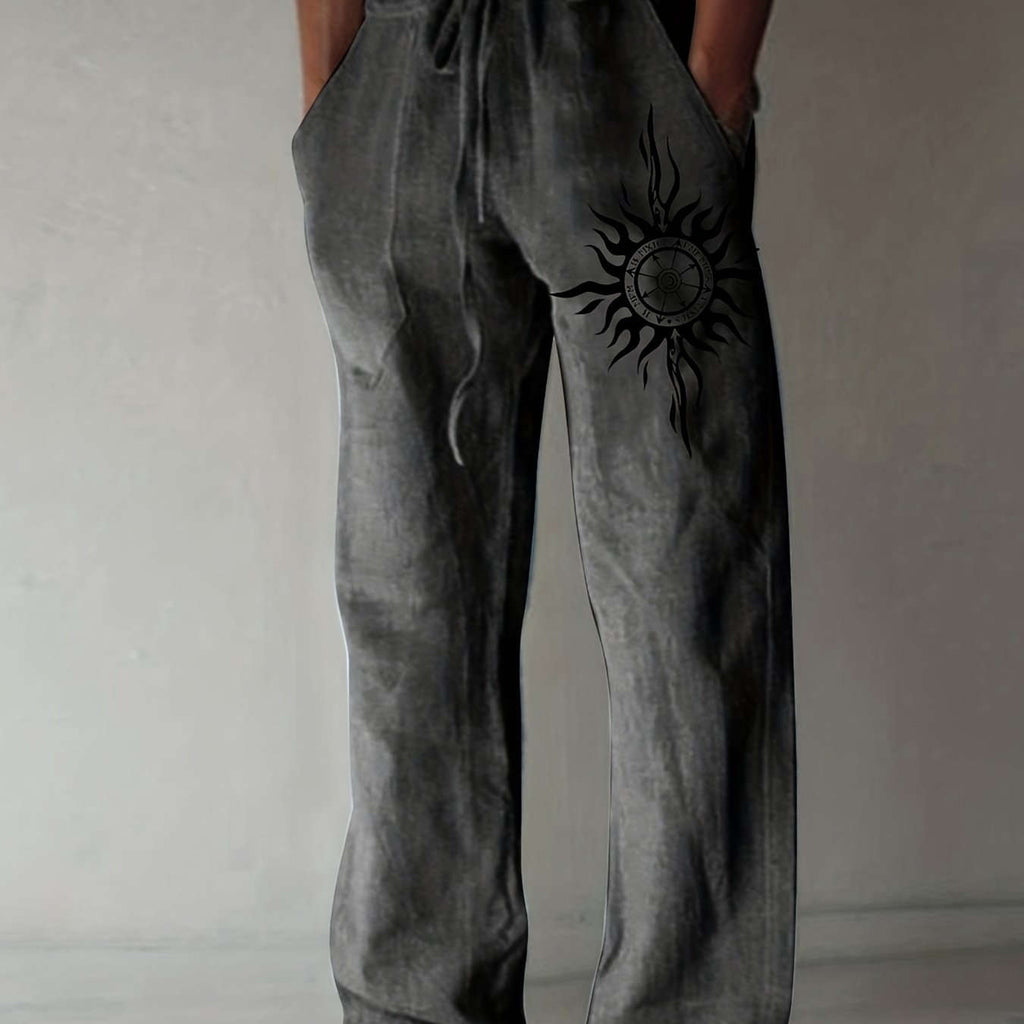 Light Blue Casual Pants for Men - Black Sunburst Graphic & Drawstring   OAXG 