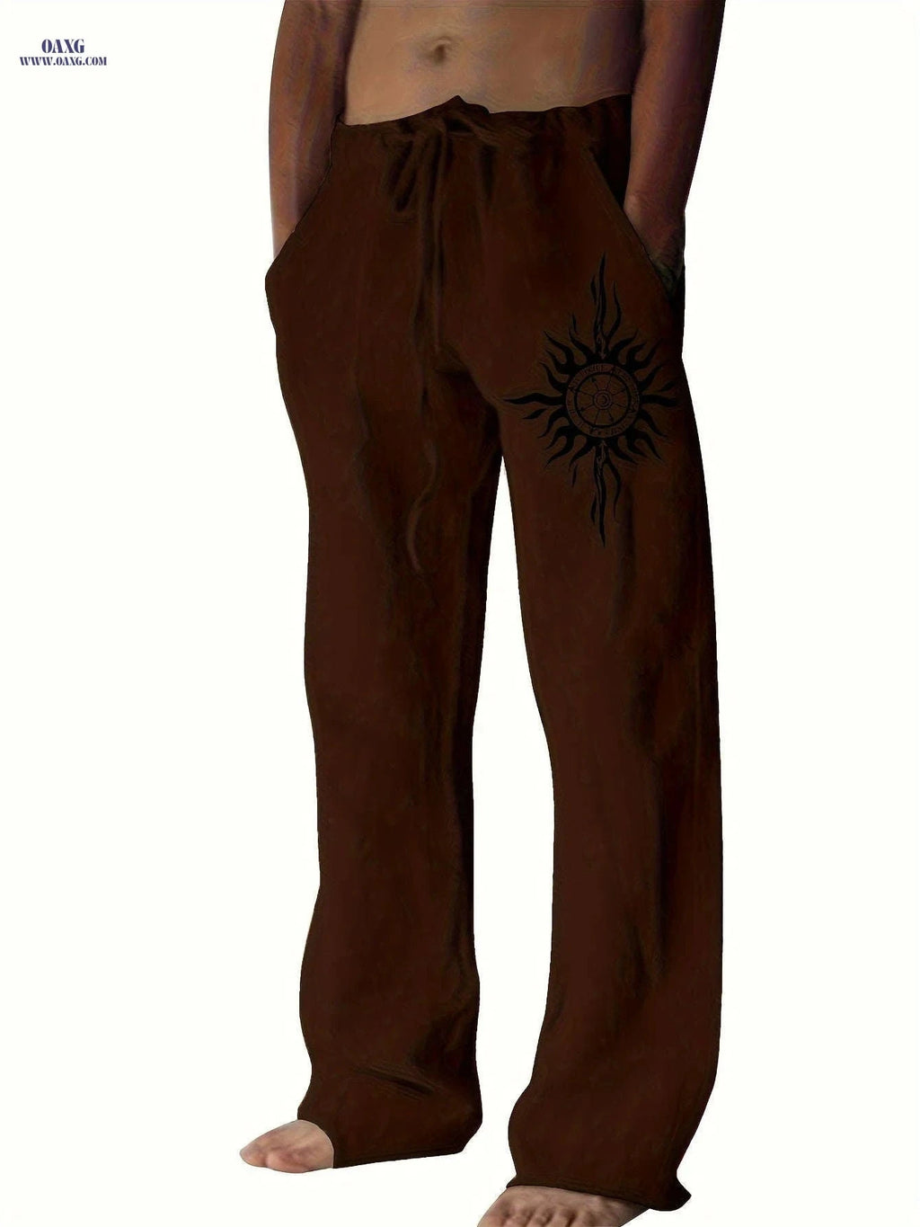 Light Blue Casual Pants for Men - Black Sunburst Graphic & Drawstring   OAXG 