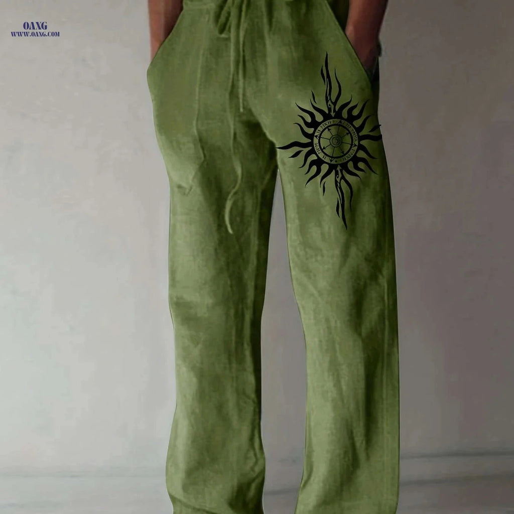 Light Blue Casual Pants for Men - Black Sunburst Graphic & Drawstring   OAXG 