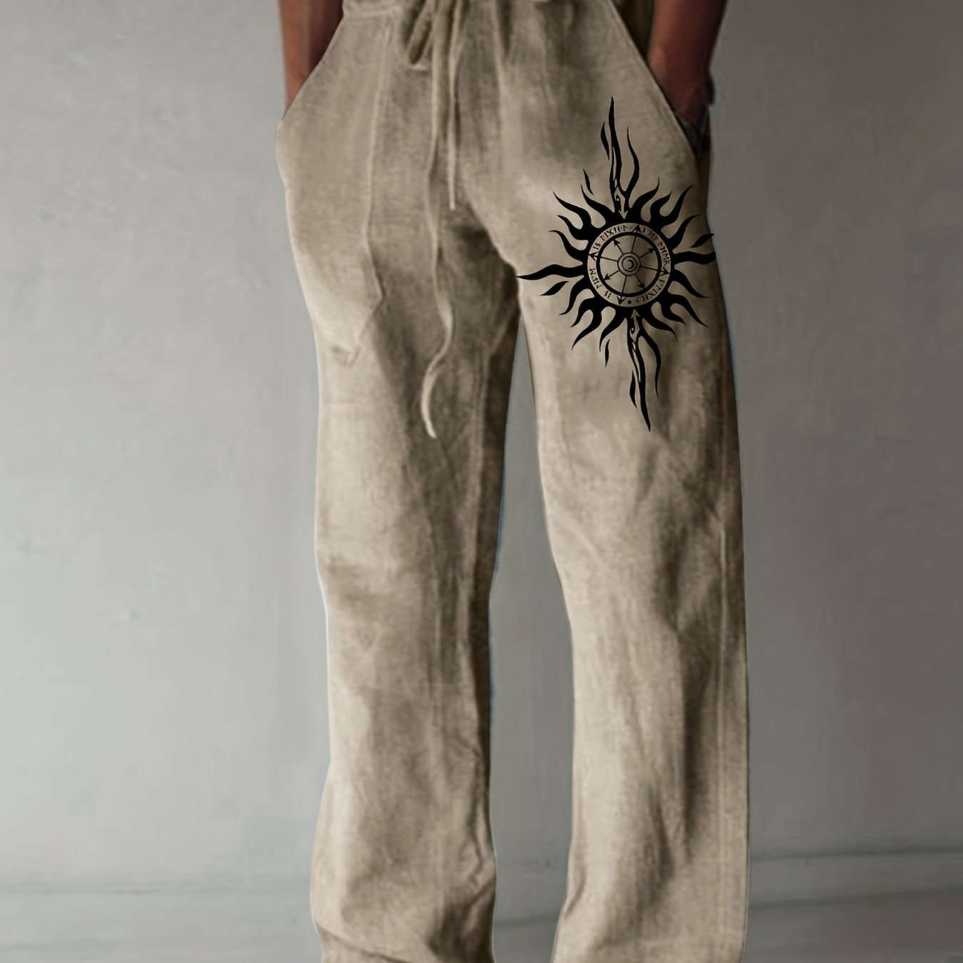 Light Blue Casual Pants for Men - Black Sunburst Graphic & Drawstring   OAXG 