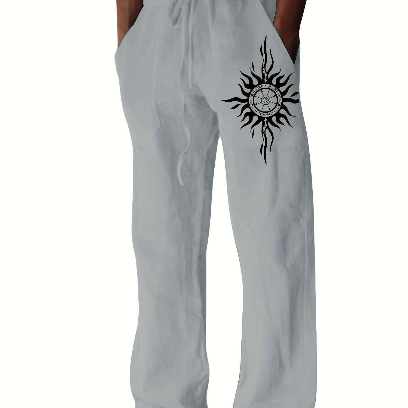 Light Blue Casual Pants for Men - Black Sunburst Graphic & Drawstring   OAXG Green / FR S