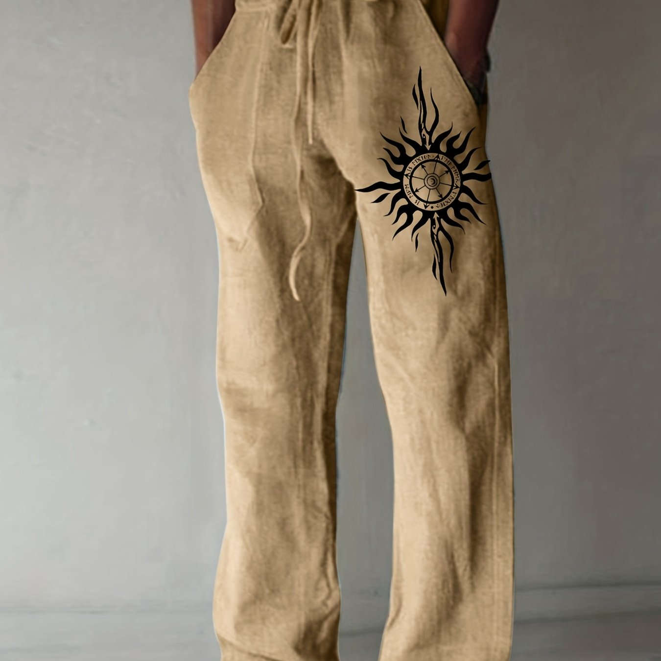 Light Blue Casual Pants for Men - Black Sunburst Graphic & Drawstring   OAXG Green / FR S