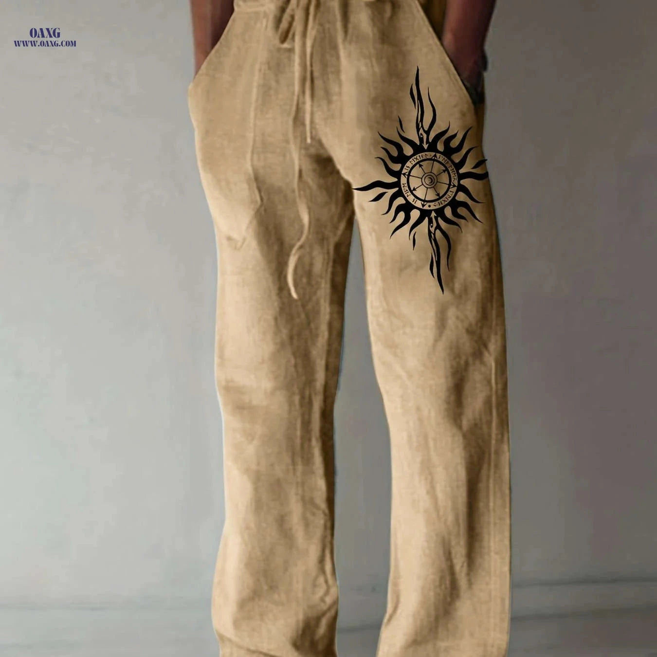 Light Blue Casual Pants for Men - Black Sunburst Graphic & Drawstring   OAXG 