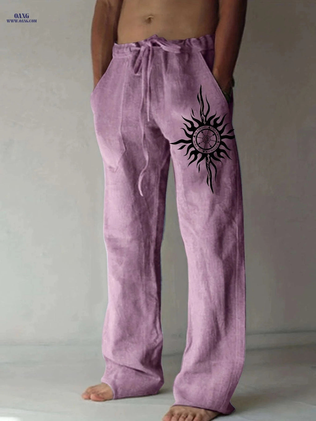 Light Blue Casual Pants for Men - Black Sunburst Graphic & Drawstring   OAXG 