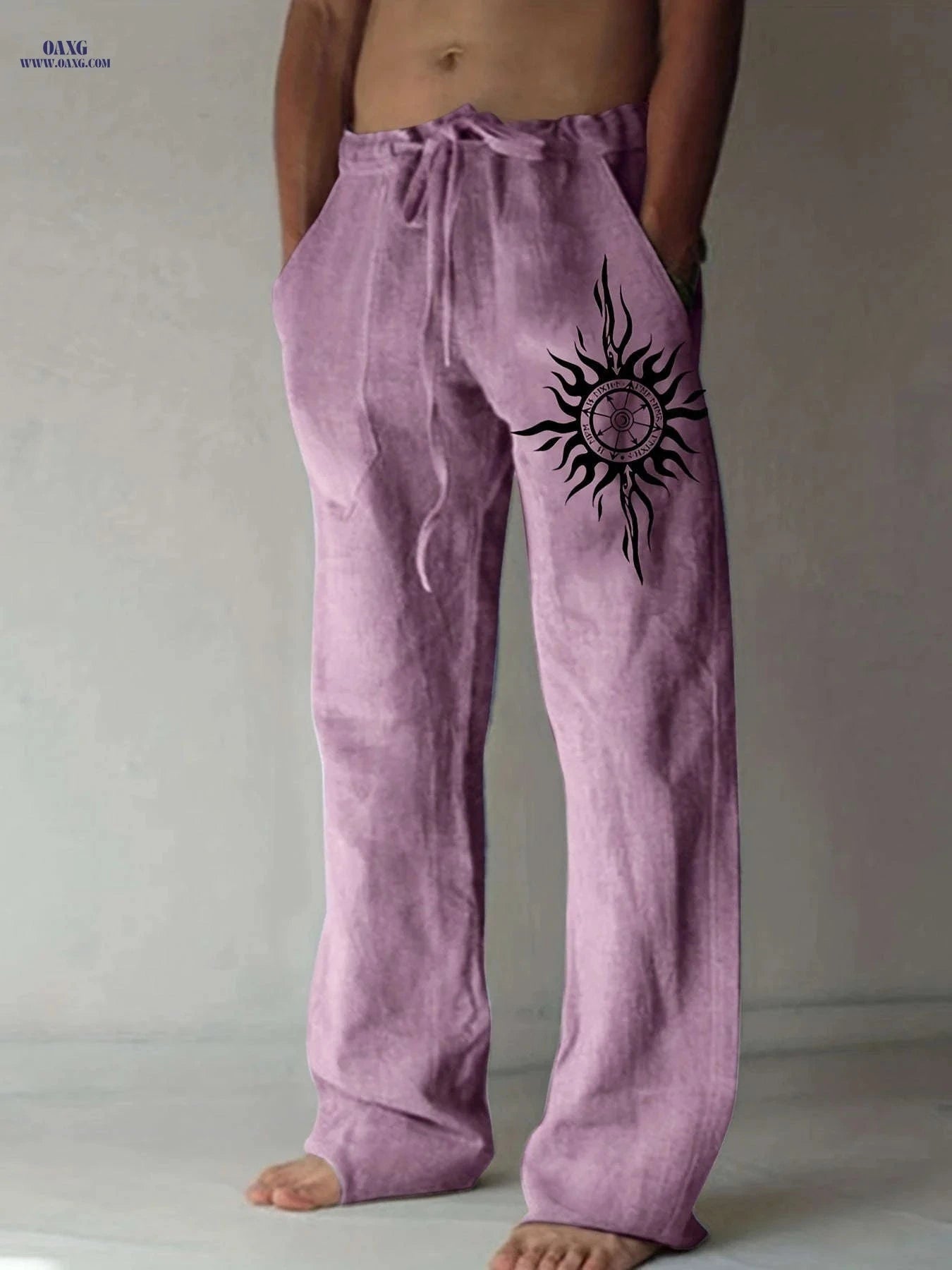 Light Blue Casual Pants for Men - Black Sunburst Graphic & Drawstring   OAXG 