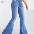 Light Blue High Waist Flared Jeans - Women's Stretchy Denim Pants   OAXG Blue / XS