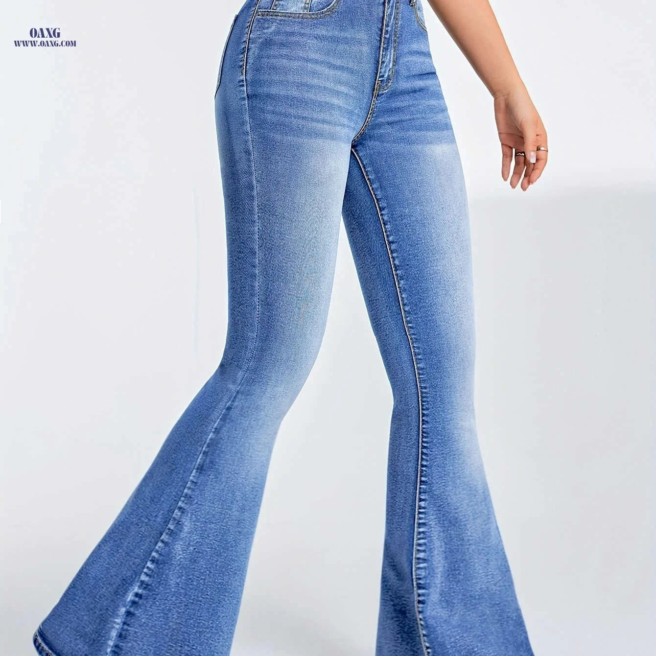 Light Blue High Waist Flared Jeans - Women's Stretchy Denim Pants   OAXG Blue / XS