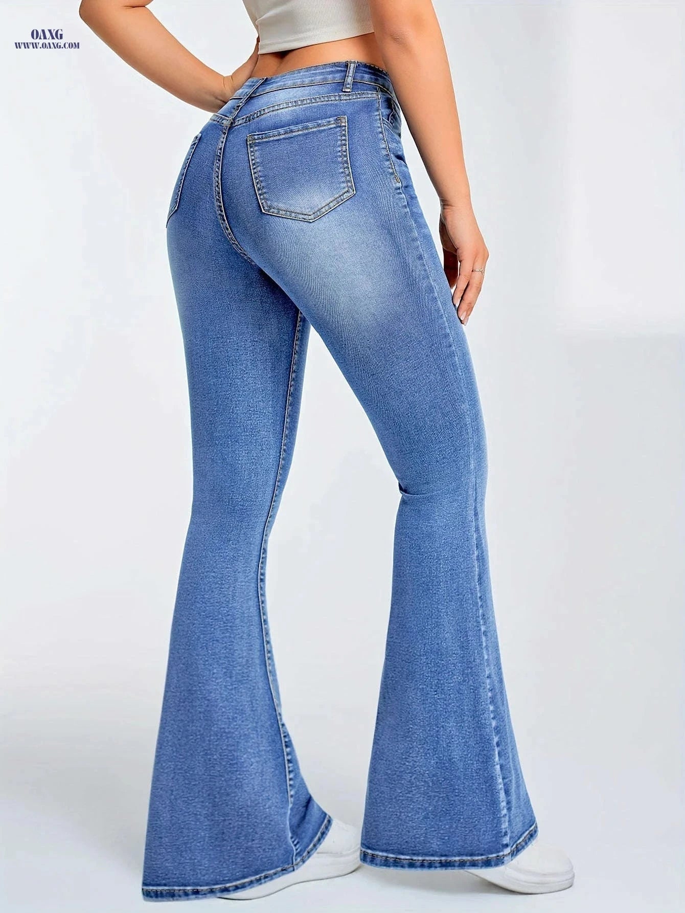 Light Blue High Waist Flared Jeans - Women's Stretchy Denim Pants   OAXG Blue / XS