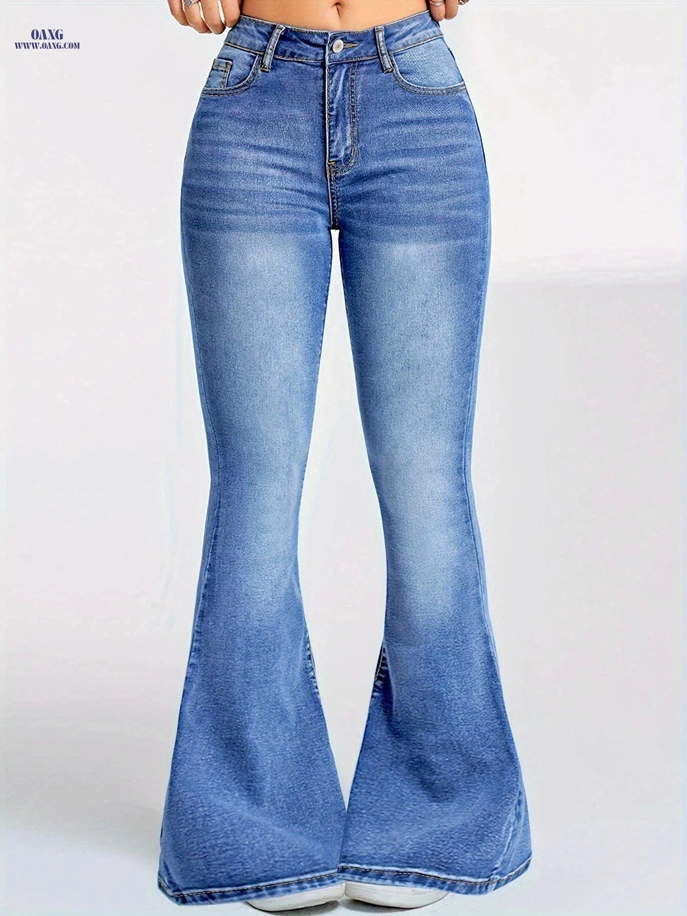 Light Blue High Waist Flared Jeans - Women's Stretchy Denim Pants   OAXG Blue / XS