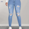 Light Blue Ripped Skinny Pants - Stretchy Denim, Elegant Style   OAXG Sky Blue / XS