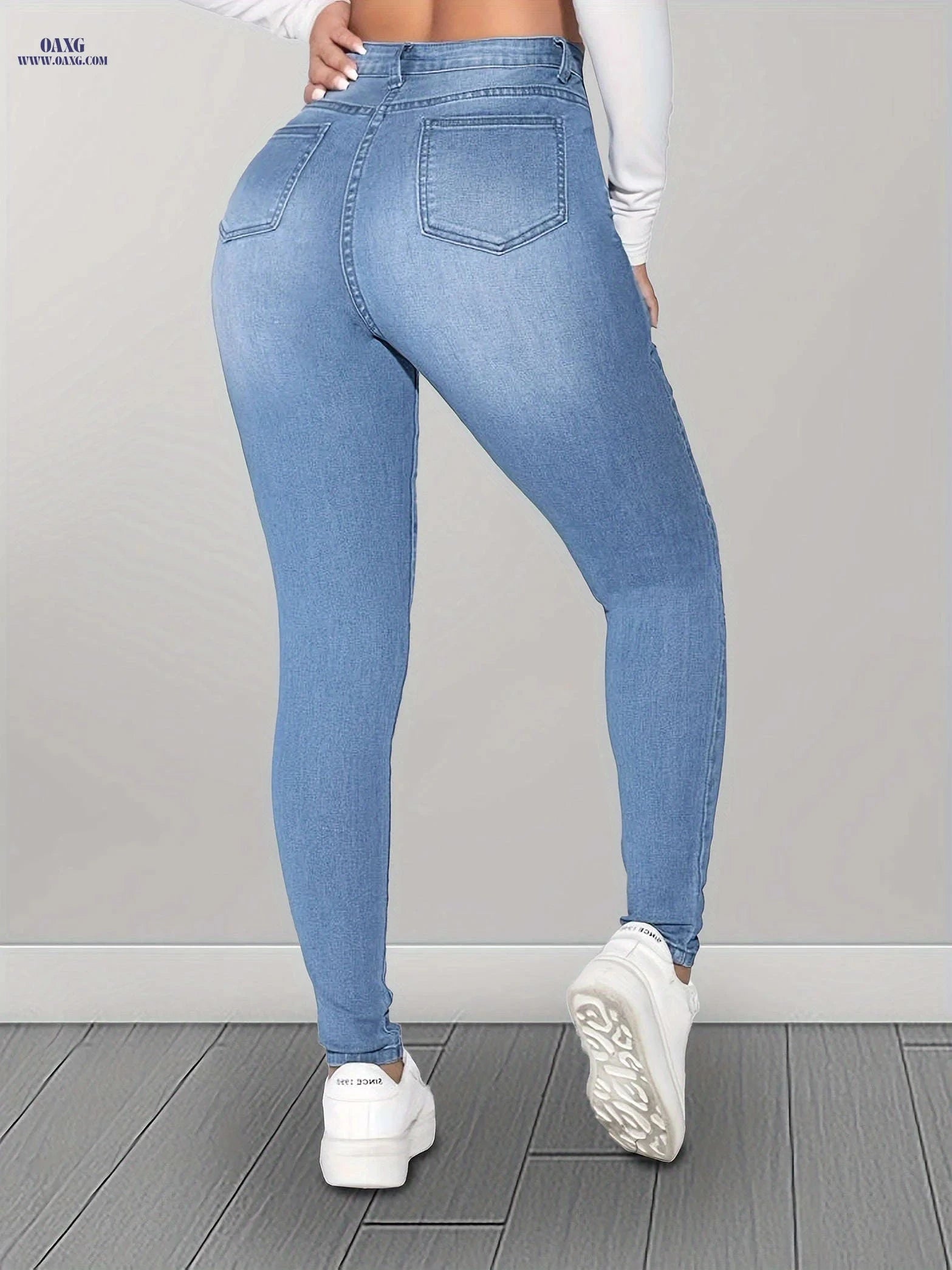 Light Blue Ripped Skinny Pants - Stretchy Denim, Elegant Style   OAXG Sky Blue / XS