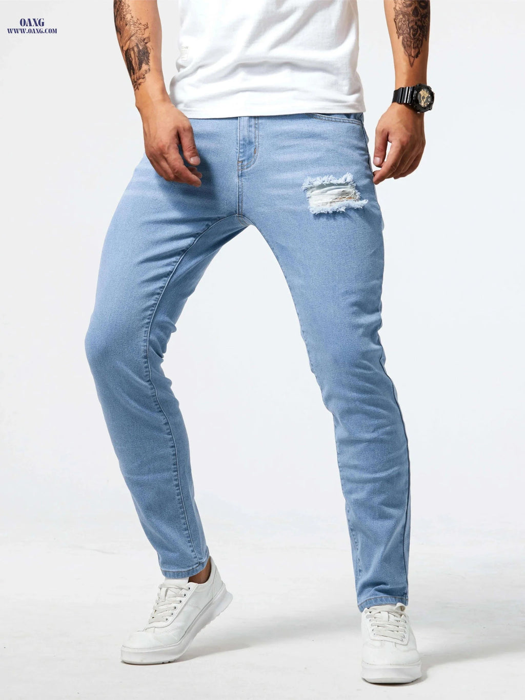 Light Blue Skinny Jeans - Stretch Denim Pants for Casual & Formal Wear   OAXG 