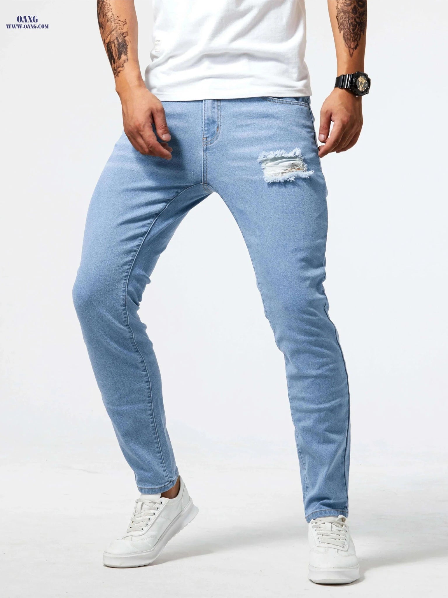 Light Blue Skinny Jeans - Stretch Denim Pants for Casual & Formal Wear   OAXG 