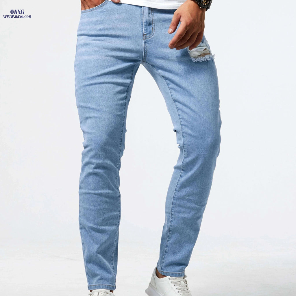 Light Blue Skinny Jeans - Stretch Denim Pants for Casual & Formal Wear   OAXG 