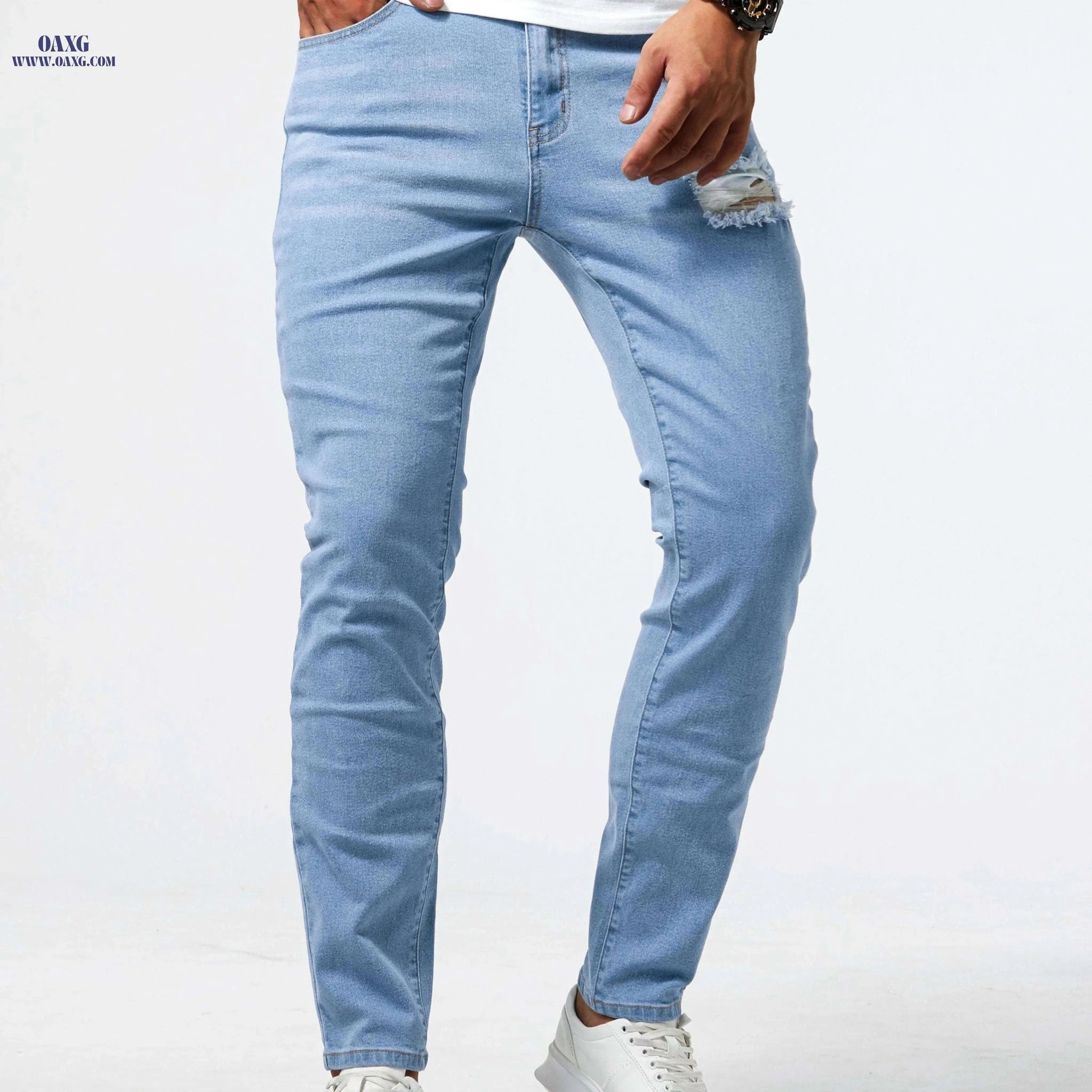 Light Blue Skinny Jeans - Stretch Denim Pants for Casual & Formal Wear   OAXG 