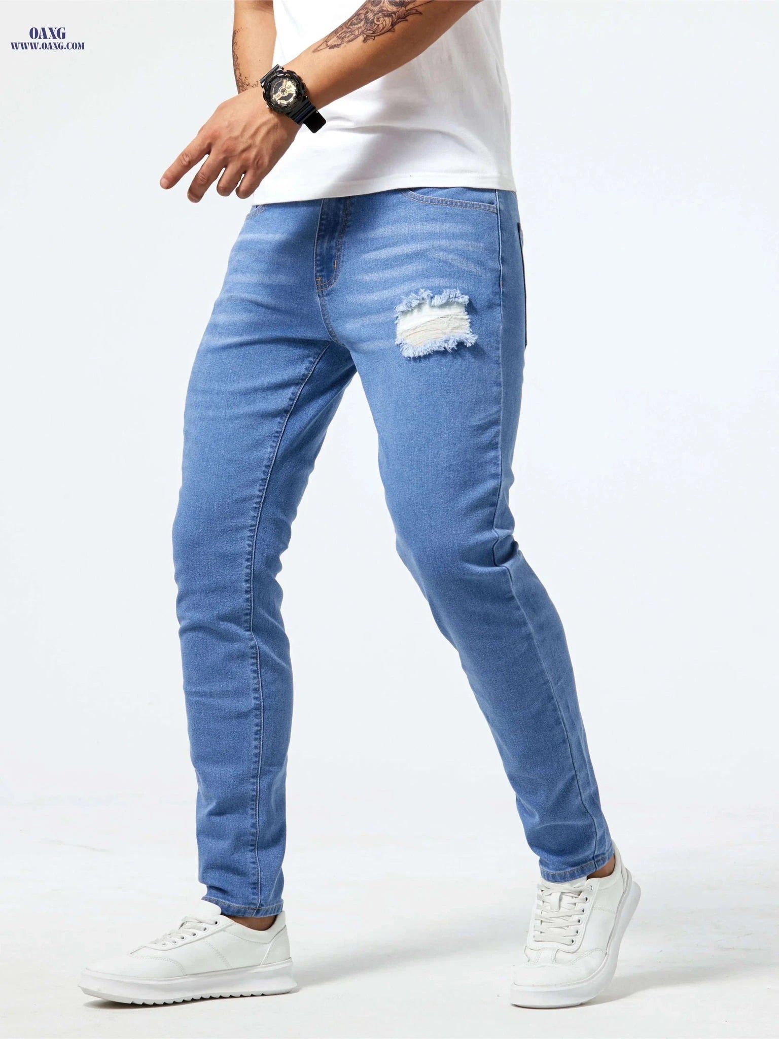 Light Blue Skinny Jeans - Stretch Denim Pants for Casual & Formal Wear   OAXG Light Blue / FR 38