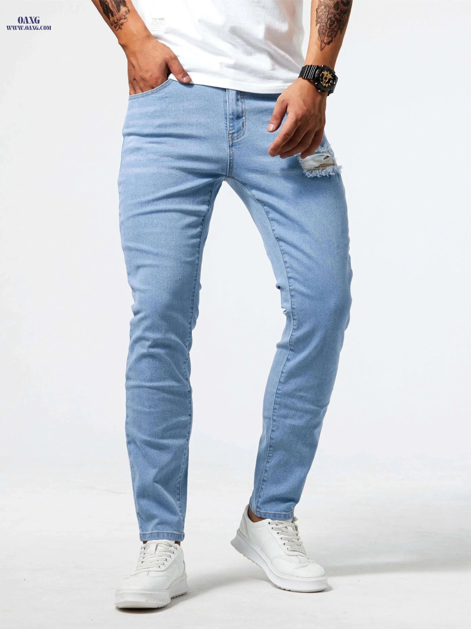 Light Blue Skinny Jeans - Stretch Denim Pants for Casual & Formal Wear   OAXG 