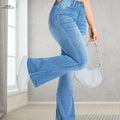 Light Blue Stretchy Flared Jeans for Women - High Waist, Casual Fit   OAXG Light Blue / XS