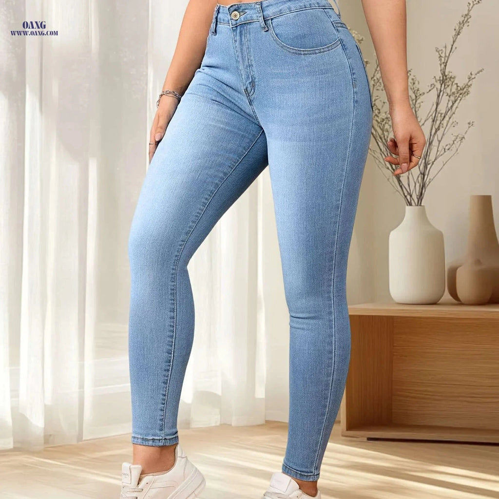 Light Blue Stretchy Leggings with Cat Whiskers - High Waist, Elegant Fit   OAXG Sky Blue / XS