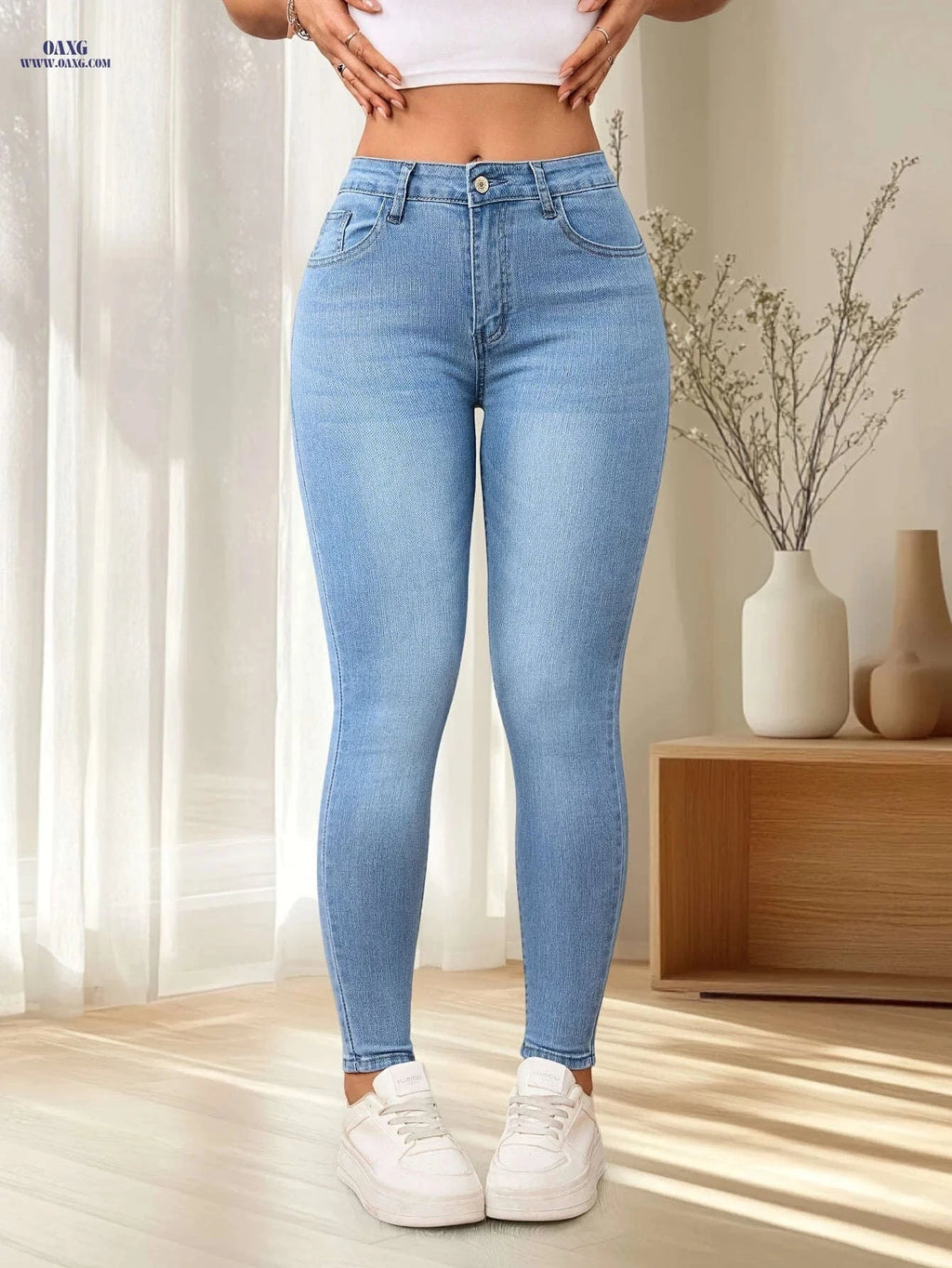 Light Blue Stretchy Leggings with Cat Whiskers - High Waist, Elegant Fit   OAXG Sky Blue / XS