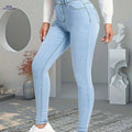 Light Blue Women's High Waist Stretch Skinny Jeans - Weekend Casual   OAXG Light Blue / XS