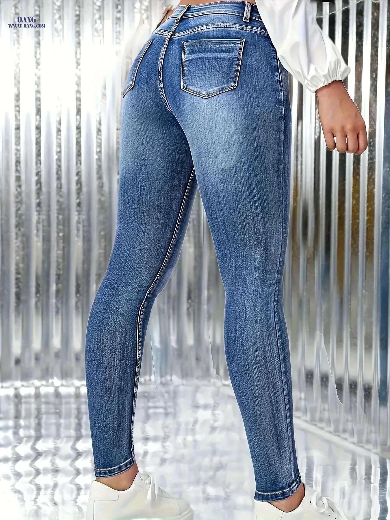 Light Blue Women's Skinny Jeans - High Stretch & Mid-Rise Comfort   OAXG Sky Blue / XS