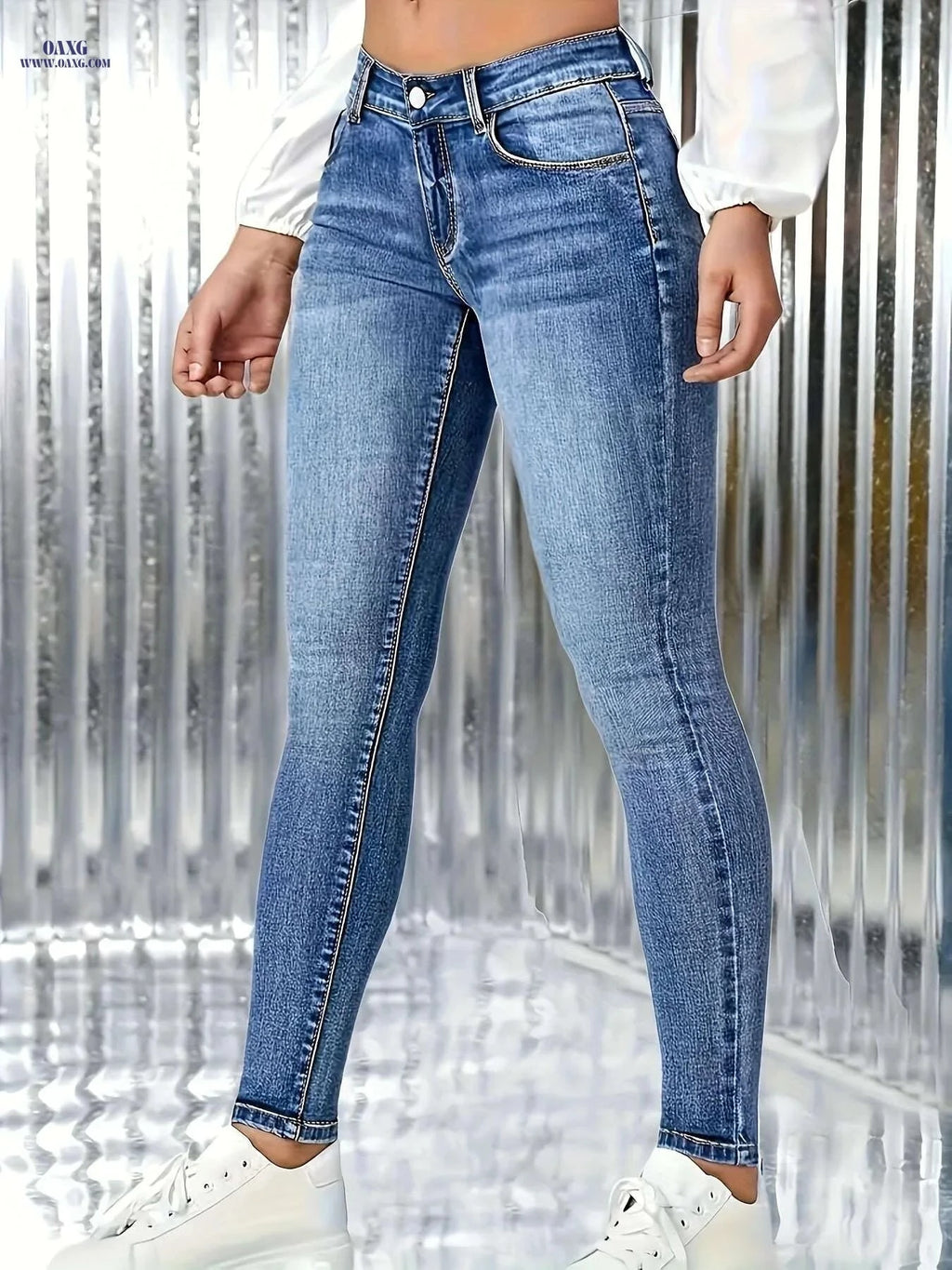 Light Blue Women's Skinny Jeans - High Stretch & Mid-Rise Comfort   OAXG Sky Blue / XS