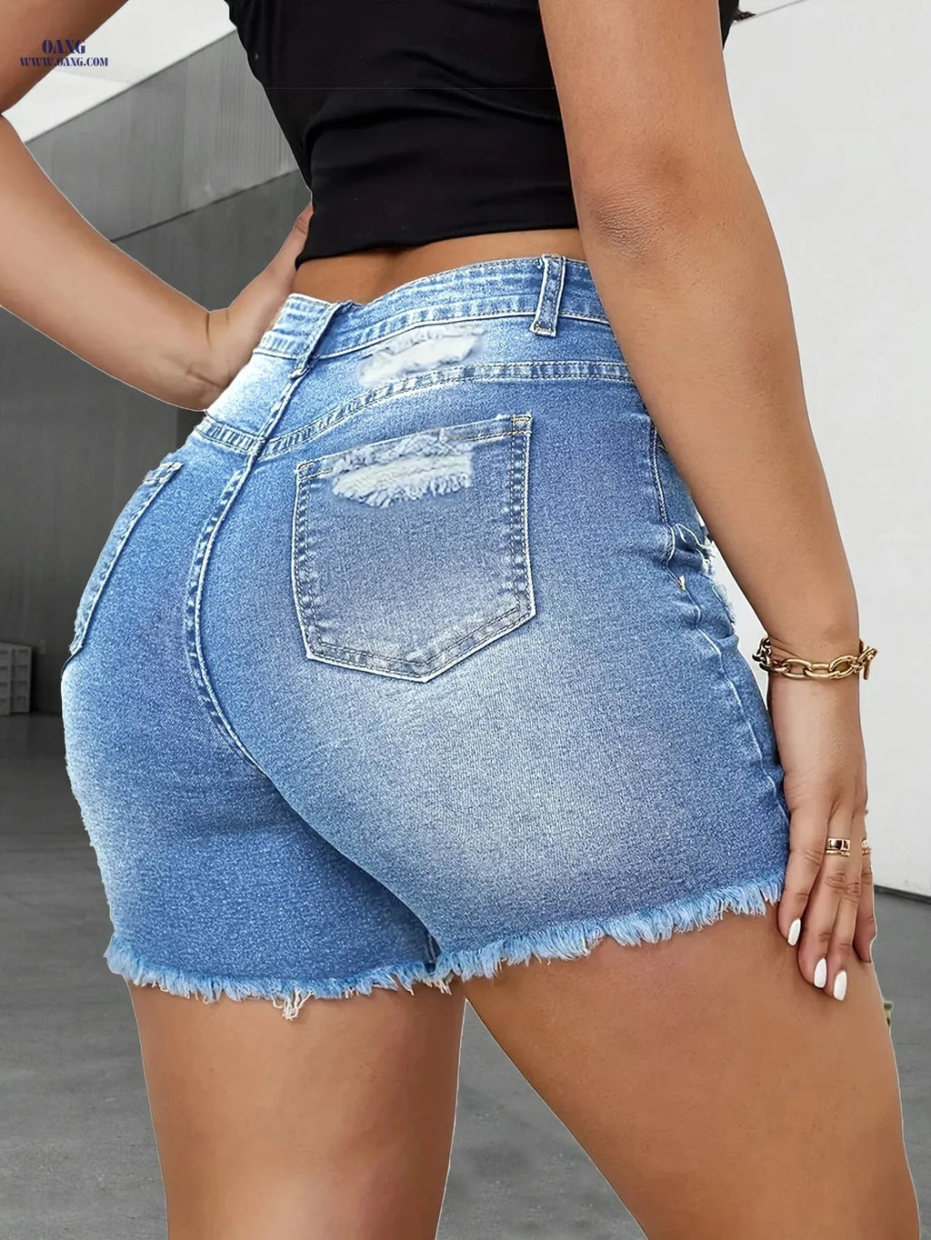 Light Ripped Elastic Shorts - Casual Cotton Blend for Spring/Summer   OAXG 