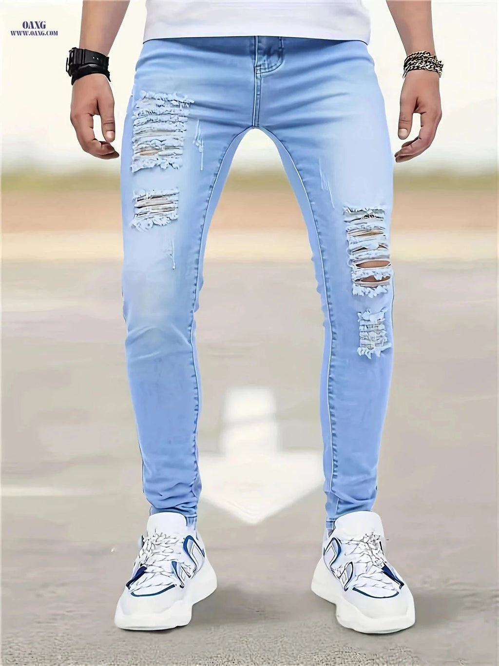 Light Washed Denim Slim Fit Pants - Stylish Cropped Jeans for Spring   OAXG 