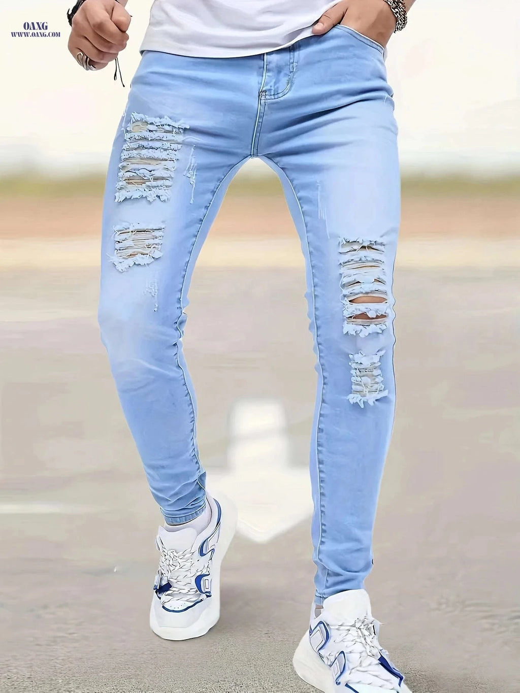 Light Washed Denim Slim Fit Pants - Stylish Cropped Jeans for Spring   OAXG Light Blue / FR S