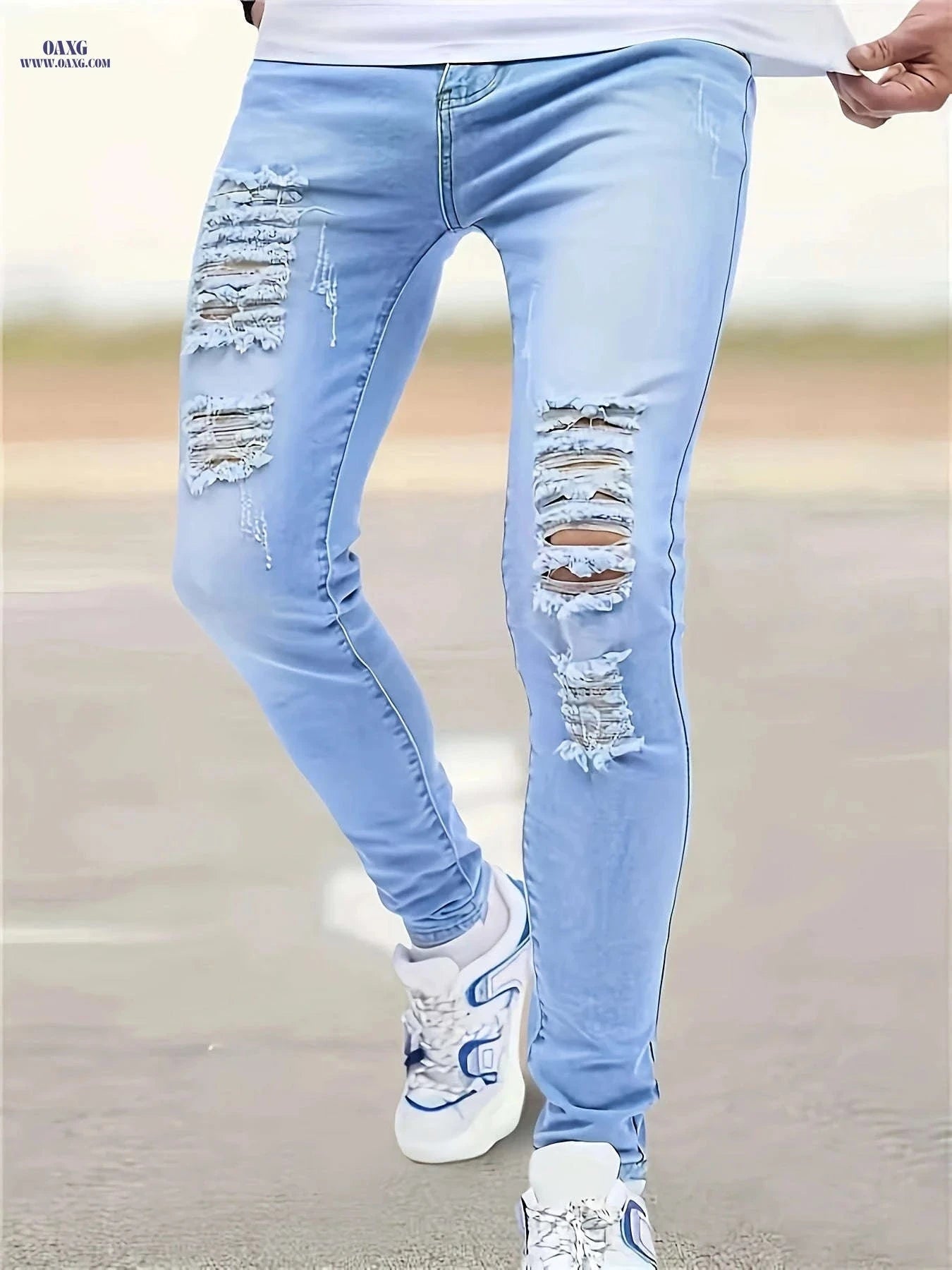 Light Washed Denim Slim Fit Pants - Stylish Cropped Jeans for Spring   OAXG Light Blue / FR S