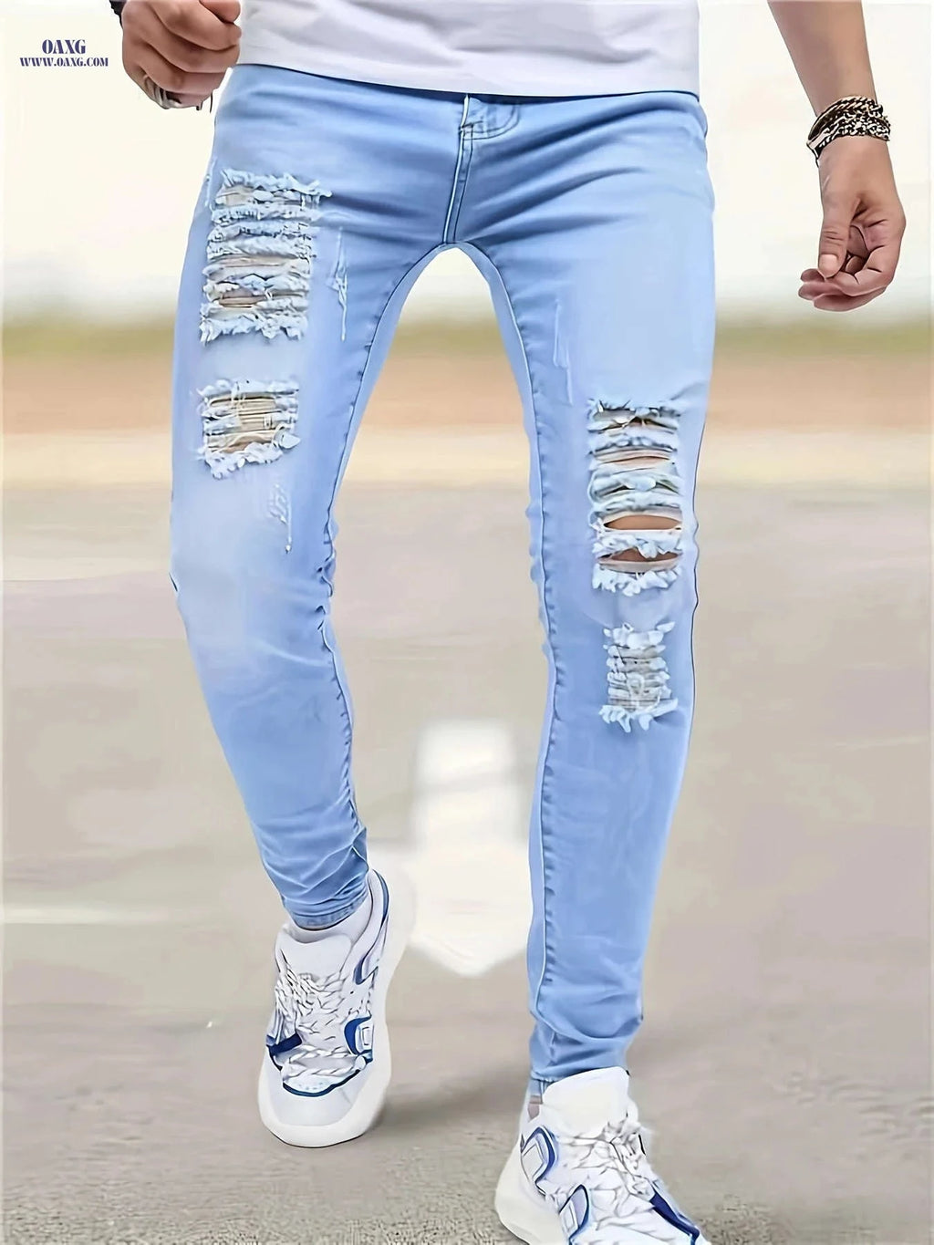 Light Washed Denim Slim Fit Pants - Stylish Cropped Jeans for Spring   OAXG 