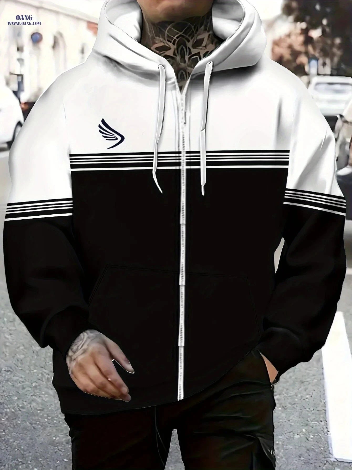 Lightweight Black and White Hoodie - Comfortable Fit for Casual Wear   OAXG 