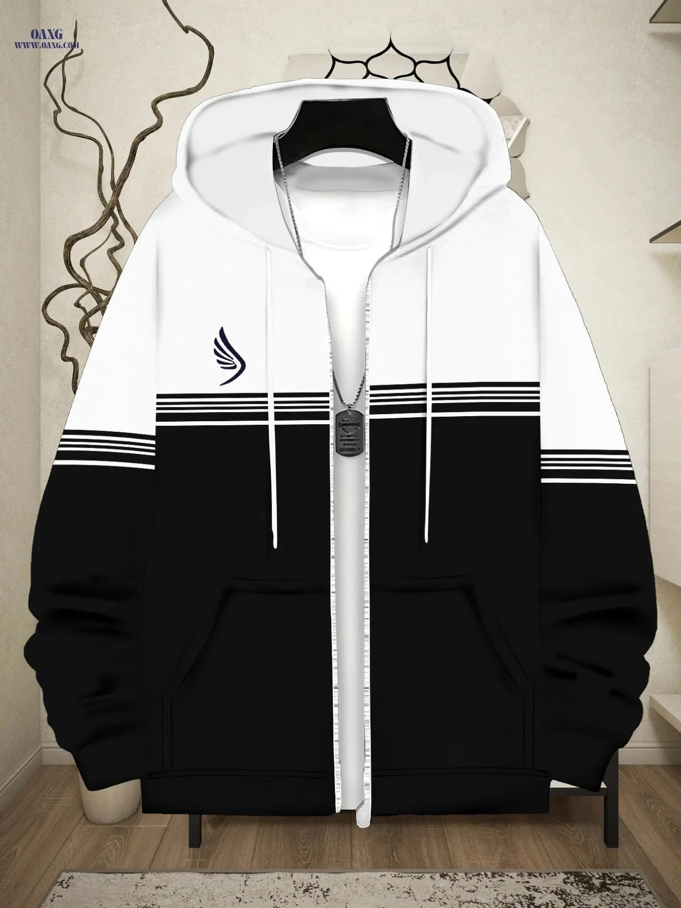 Lightweight Black and White Hoodie - Comfortable Fit for Casual Wear   OAXG 