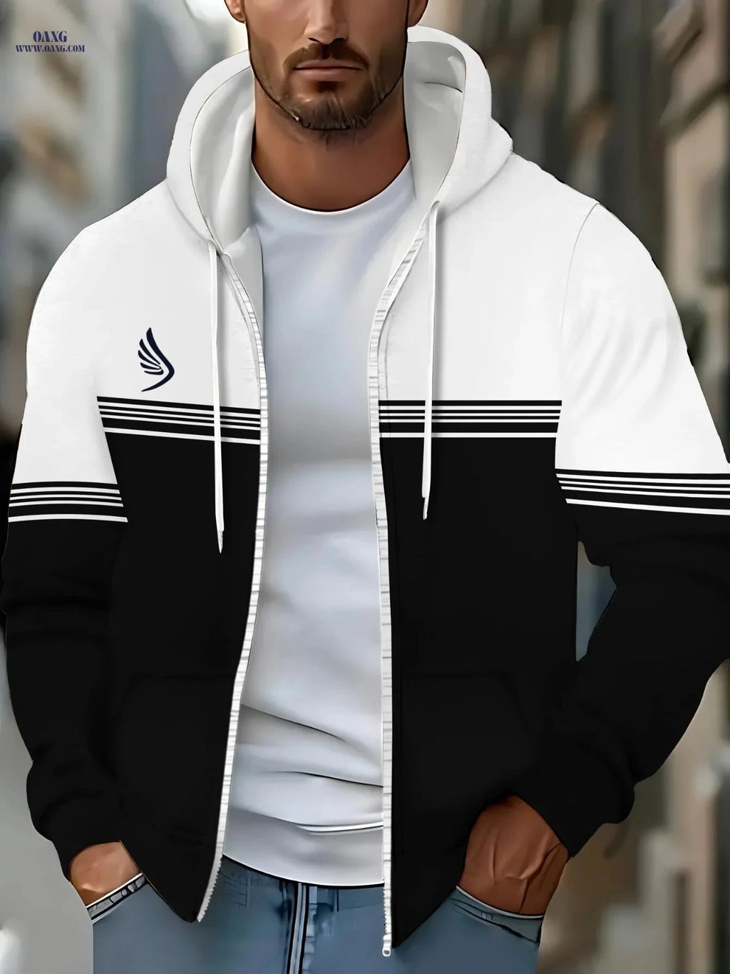 Lightweight Black and White Hoodie - Comfortable Fit for Casual Wear   OAXG Multicolor / FR M