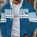 Lightweight Blue Polyester Hoodie - Striped Design for Casual Wear   OAXG 