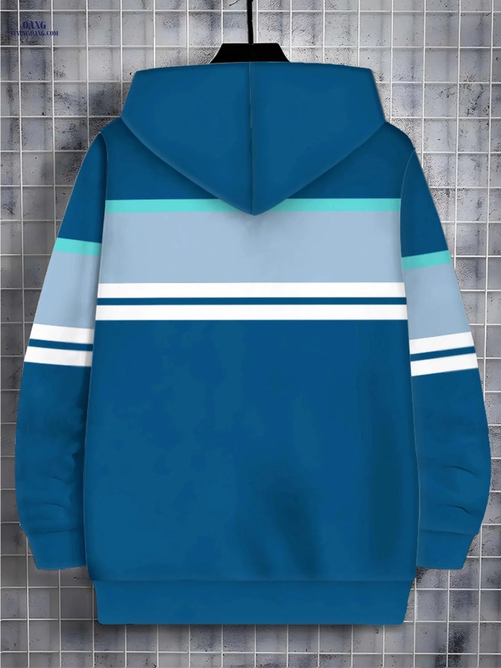Lightweight Blue Polyester Hoodie - Striped Design for Casual Wear   OAXG 【Multicolor】 / FR M
