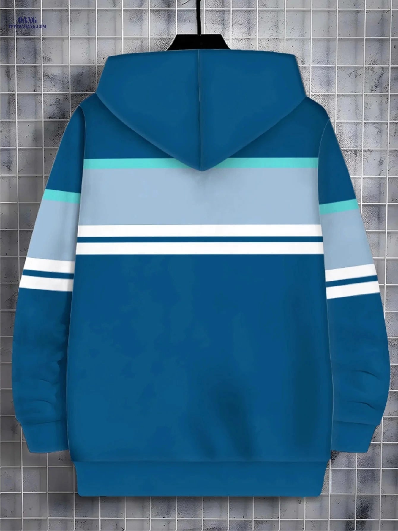 Lightweight Blue Polyester Hoodie - Striped Design for Casual Wear   OAXG 【Multicolor】 / FR M