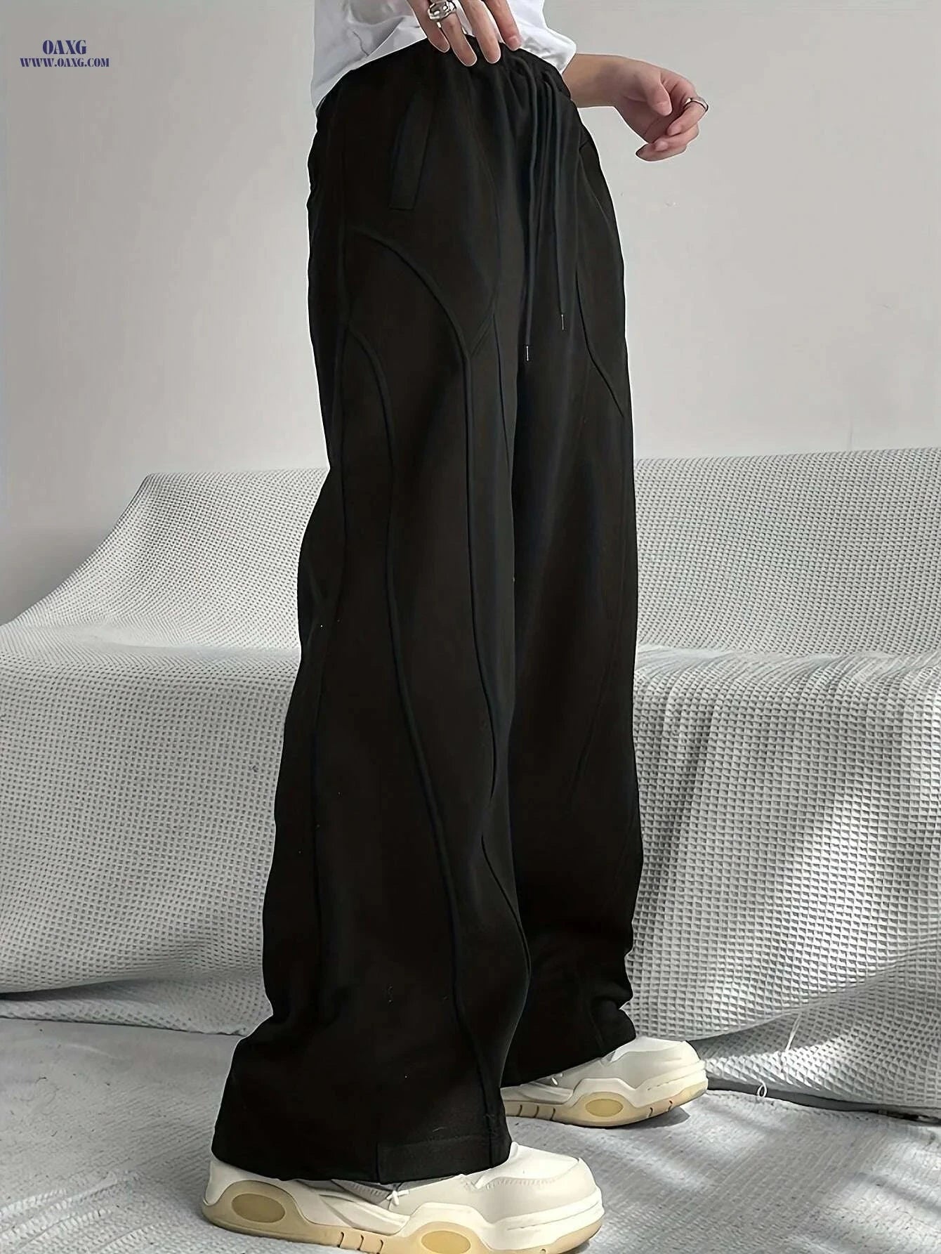 Lightweight Casual Men's Sweatpants - Loose Fit Drawstring for Comfort   OAXG Black / S
