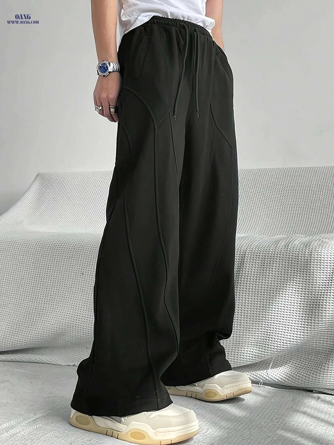 Lightweight Casual Men's Sweatpants - Loose Fit Drawstring for Comfort   OAXG Black / S