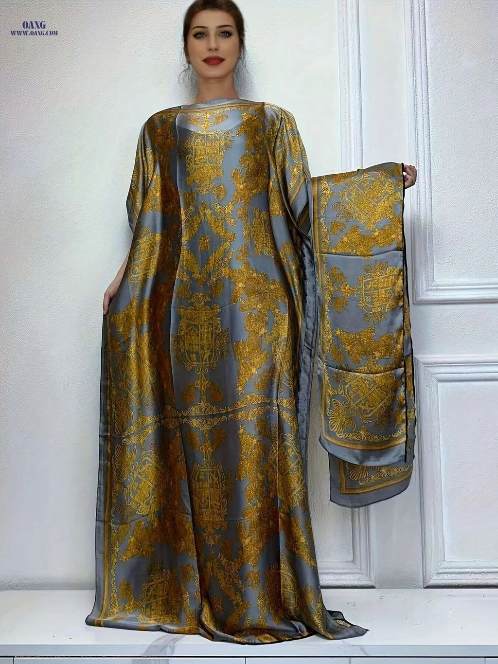 Lightweight Floral Print Abaya Dress - Women's Maxi with Scarf   OAXG Black / One-size