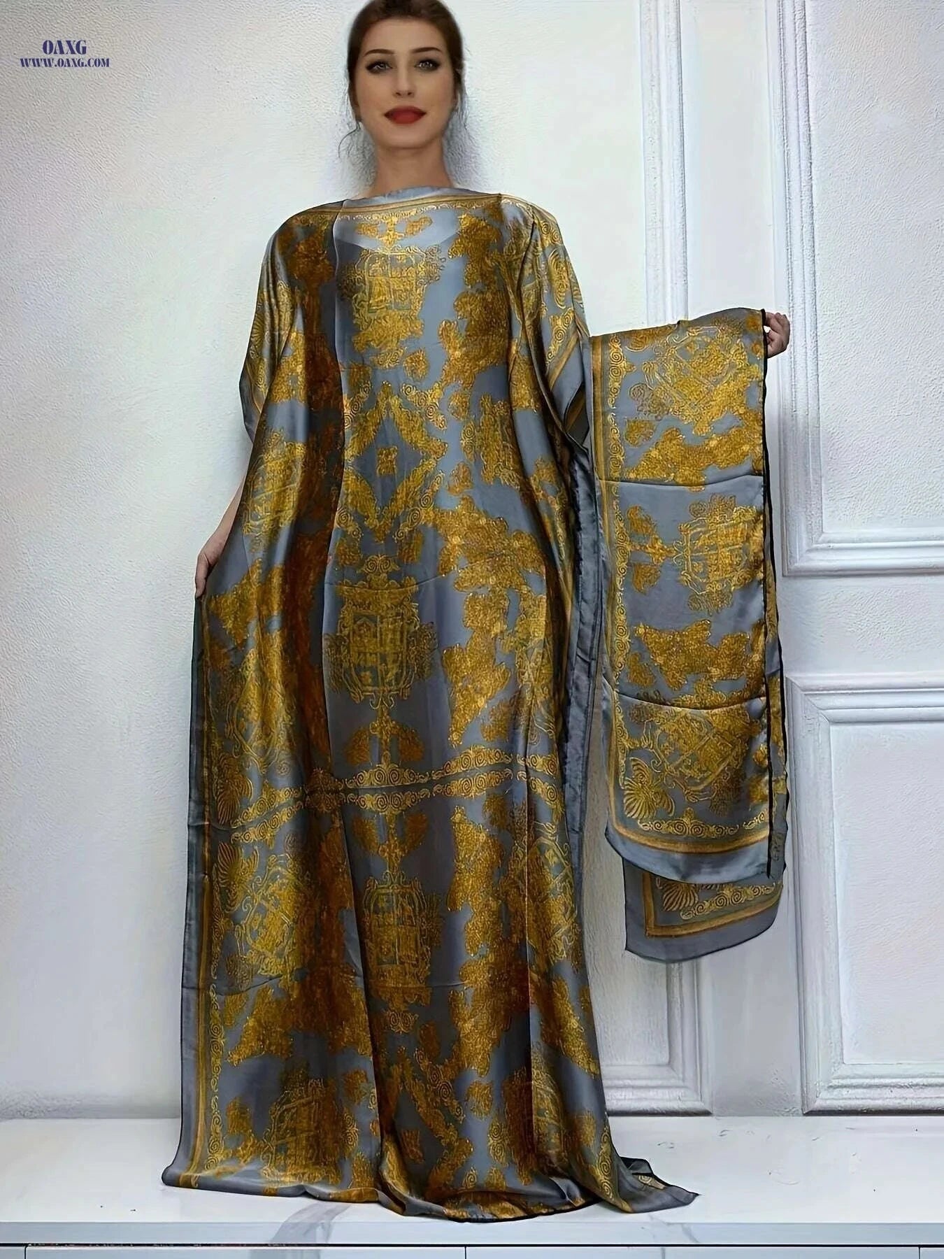 Lightweight Floral Print Abaya Dress - Women's Maxi with Scarf   OAXG Black / One-size