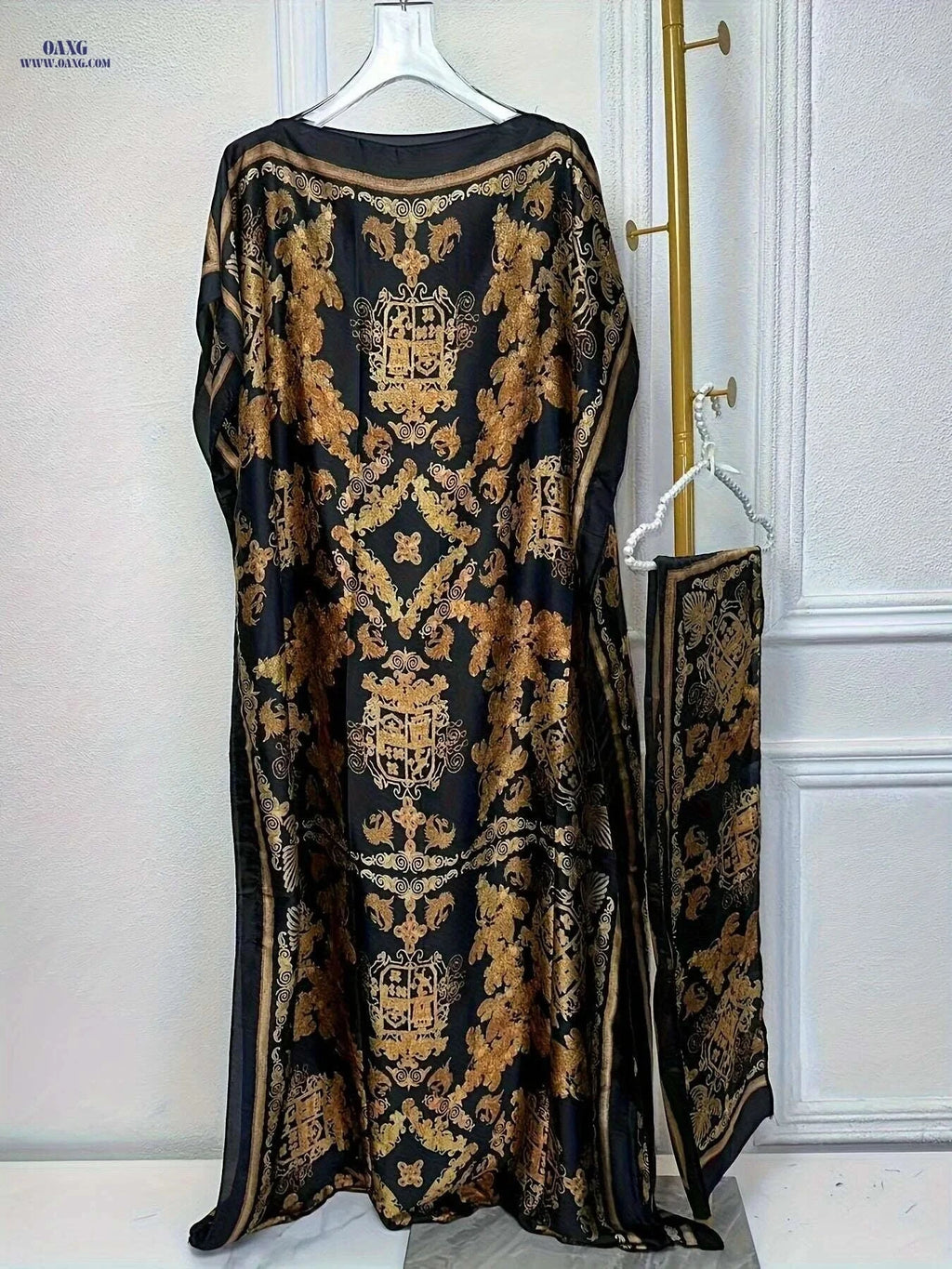 Lightweight Floral Print Abaya Dress - Women's Maxi with Scarf   OAXG Black / One-size